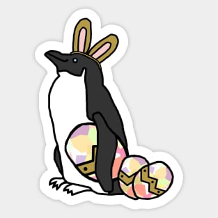 Funny Easter Bunny Ears on Penguin Sticker